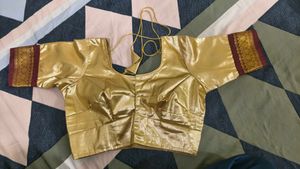 Golden Saree Blouse with Maroon Border