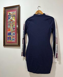 H&amp;M Navy Blue Casual Dress with Striped Sleeves