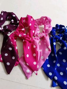 Polka Dot Scrunchies with Bows (Set of 7)