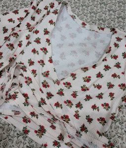Cream Floral Print Textured Top
