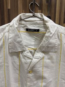 Men's White &amp; Yellow Striped Short Sleeve Shirt