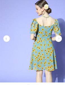 Blue Sunflower Print Dress