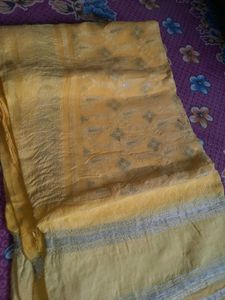 Elegant Yellow Saree with Silver Border