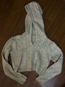 Hooded Grey Cropped Sweater