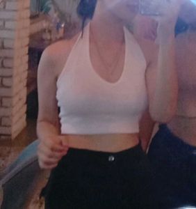 White Halter Neck Crop Top