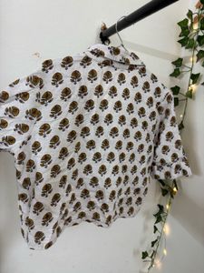 White Printed Cropped Kurta Top