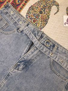 Distressed Denim Skirt with Belt