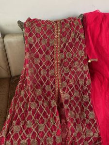 Stunning Red & Gold Embroidered Ethnic Gown. net g