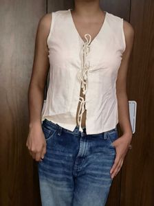 Chic Linen Blend Tie-Front Sleeveless Top