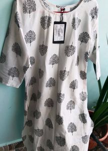 White Kurta with Black Tree Print