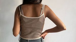 Beige Contrast Ribbed Cami top