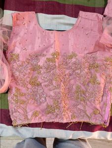 Elegant Peach-Pink Net Embroidered Lehenga Set