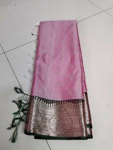 Beautiful Pink Saree with Silver Border
