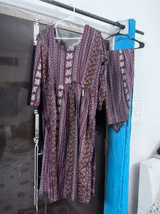 Maroon nyra cut design kurta set
