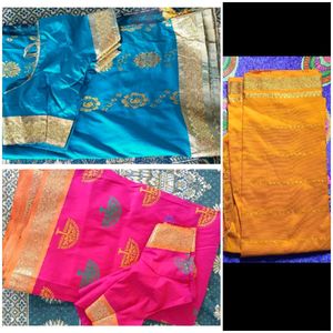 ✨Three Combo Sarees With Blouse