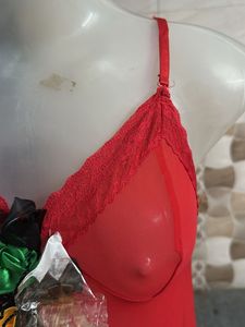 Vibrant Red Lace Trim Nightgown