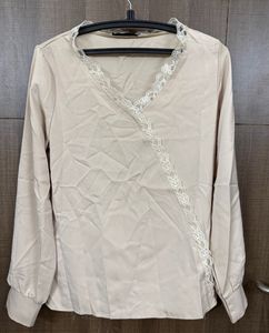 Elegant Beige Lace Trim Top