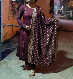 Beautiful Maroon Kurta Set With Printed Dupatta