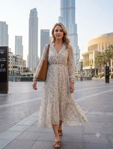 Floral Print V-Neck Midi Dress