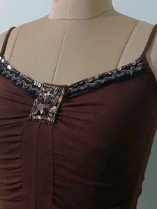Y2K style Brown Embellished Cami Top