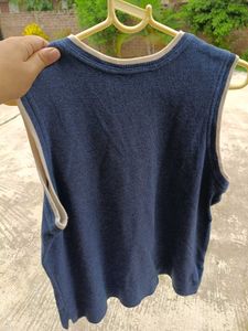 Blue V-Neck Sleeveless Knit Vest