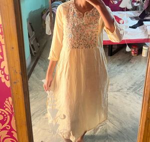 Max Cream Floral Embroidered Kurta