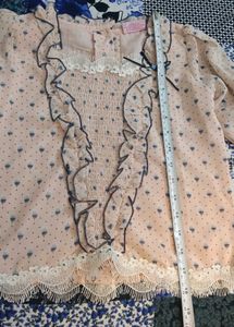 Sheer Heart Print Blouse with Ruffles