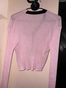 Pink Cropped Ribbed Top