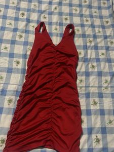 Stunning Ruched Red Zipper Dress