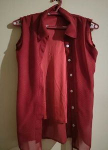 Red Sleeveless Blouse