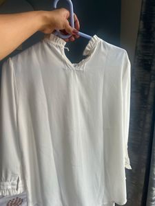 Elegant White Pleated Neck Blouse