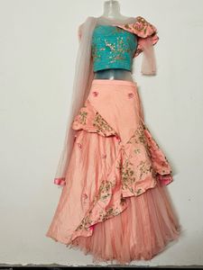 Stunning Teal &amp; Peach Lehenga Choli