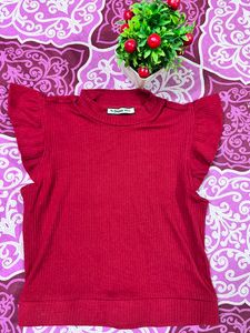 Roadster Crop Maroon Ribbed High Neck Top