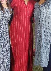 Women Red Stripped Kurti