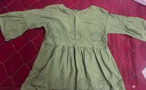 Olive Green Embroidered Mini Dress