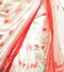 Elegant White &amp; Red Saree