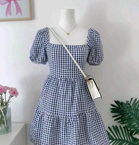 Blue Gingham Puff Sleeve Dress