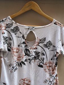 White Floral Print V-Neck Top