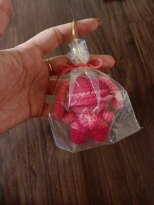 Crochet cute red bow bunny keychain