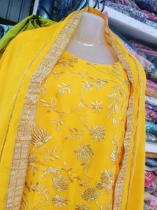 Vibrant Yellow Embroidered Kurta Set 3pc