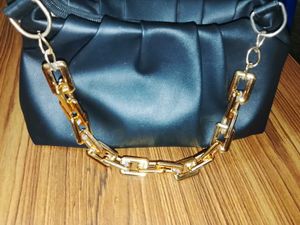 Chic Black Clutch with Gold Chain