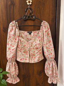 Floral Print Square Neck Long Sleeve Top