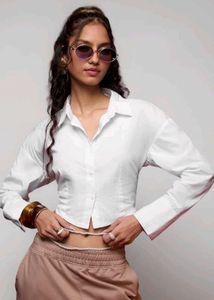 Chic White Cropped Button-Up Shirt