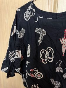 Funky Printed Black Crop Top