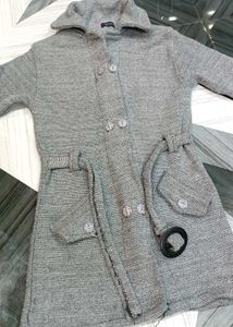 Grey Woolen Long Cardigan / Coat with Belt
