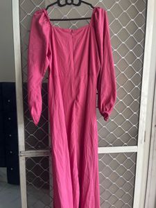 Pink Puff Sleeve Midi Dress