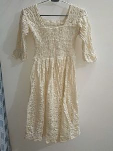 Cream Lace Smocked Dress