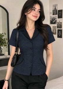 Korean Pintrest Chic Striped Button-Up Blouse