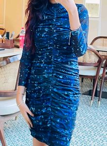 Chic Blue Floral Ruched Dress