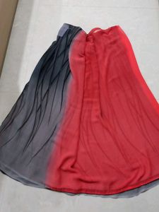 Elegant Red &amp; Grey Ombre Saree